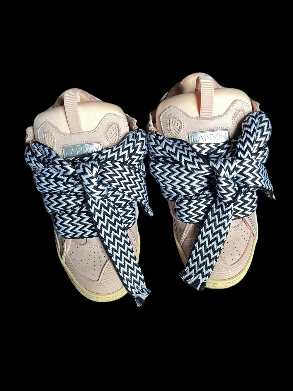 Lanvin Unisex Pale Pink Sneakers with Black-and-White Zigzag Laces
